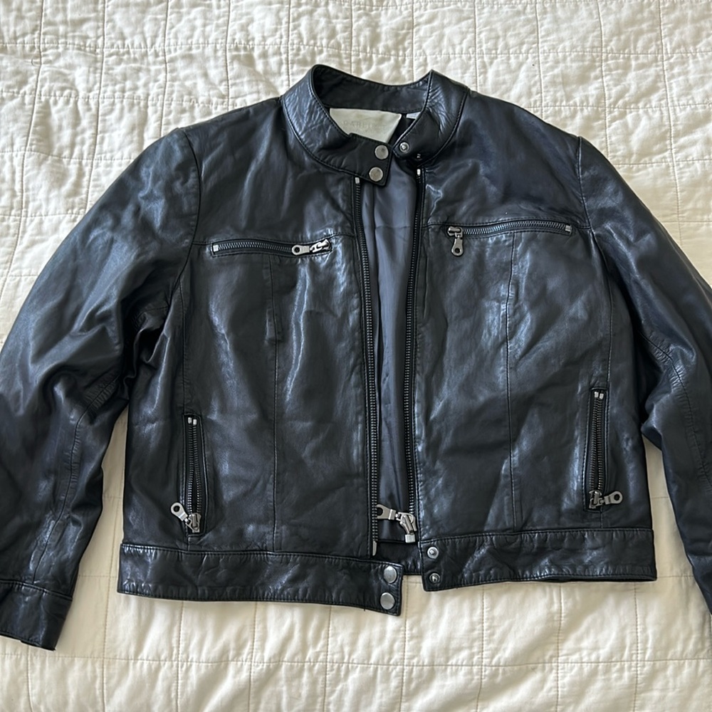 Carlisle Black Leather bomber jacket, size 12